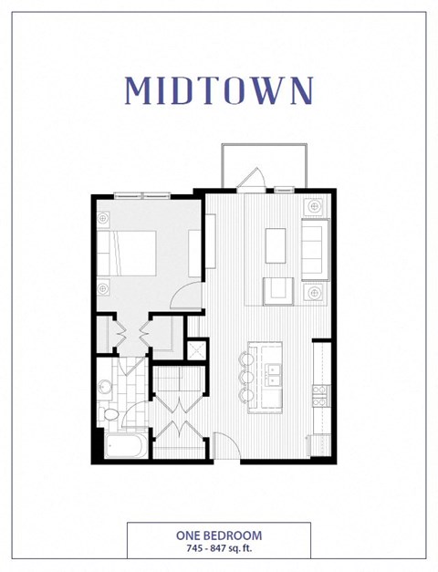 Floor plan for 1 bed, 1 bath, 752 sqft